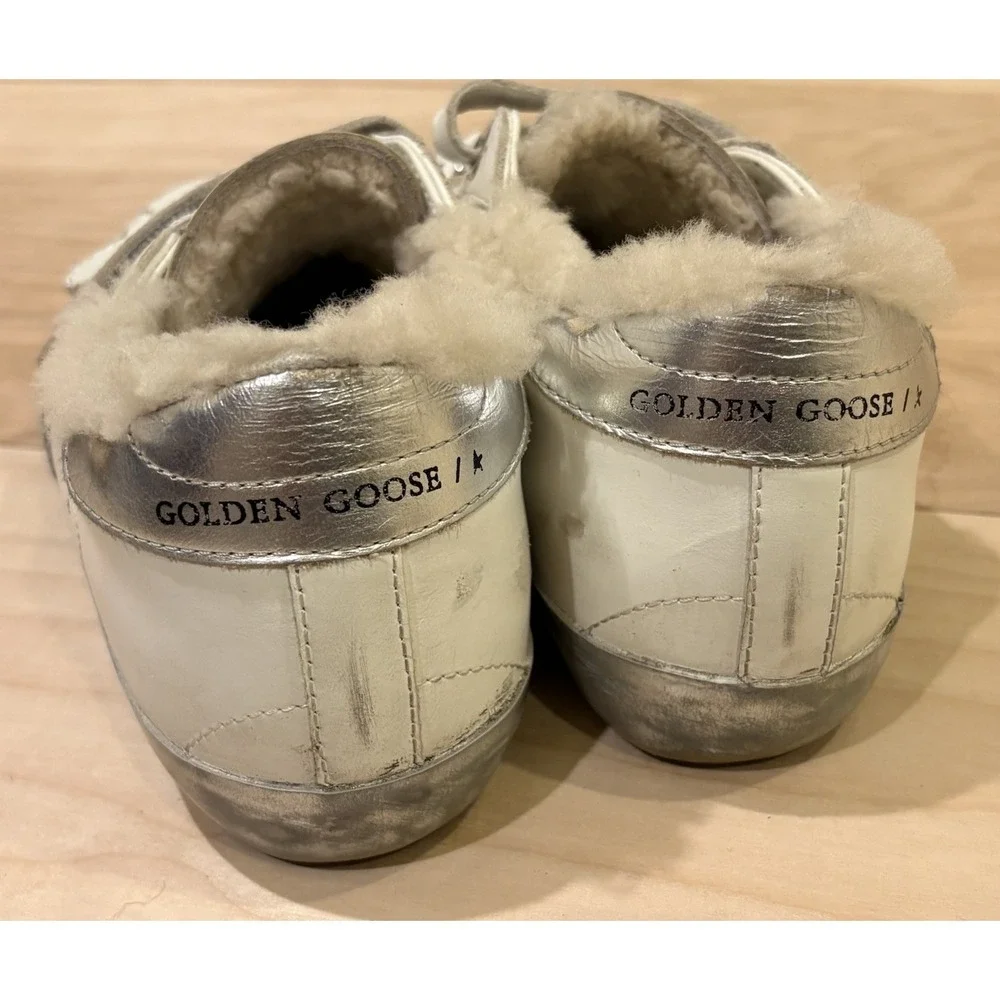 Golden Goose Old School Leather Glitter Star Sneakers Shearling Women's 36 US 6 - Picture 3 of 12